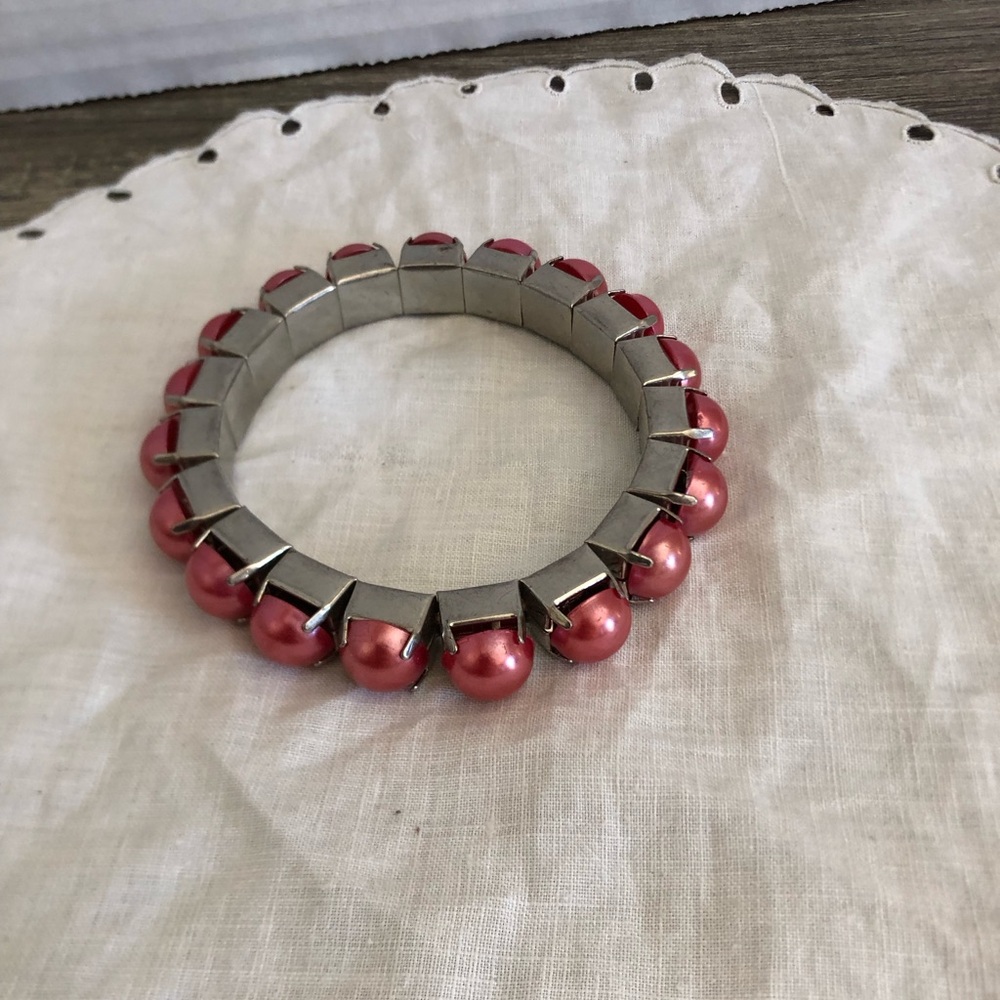 Vtg Pink Pearl Bead Stretch Tennis Bracelet